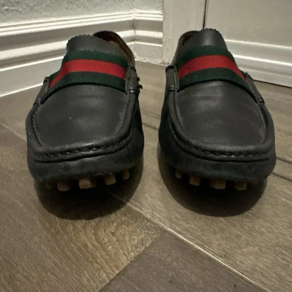 Authentic GUCCI Web Design Black Loafers 123506 GG sz 6.5 (fits USA 7.5)